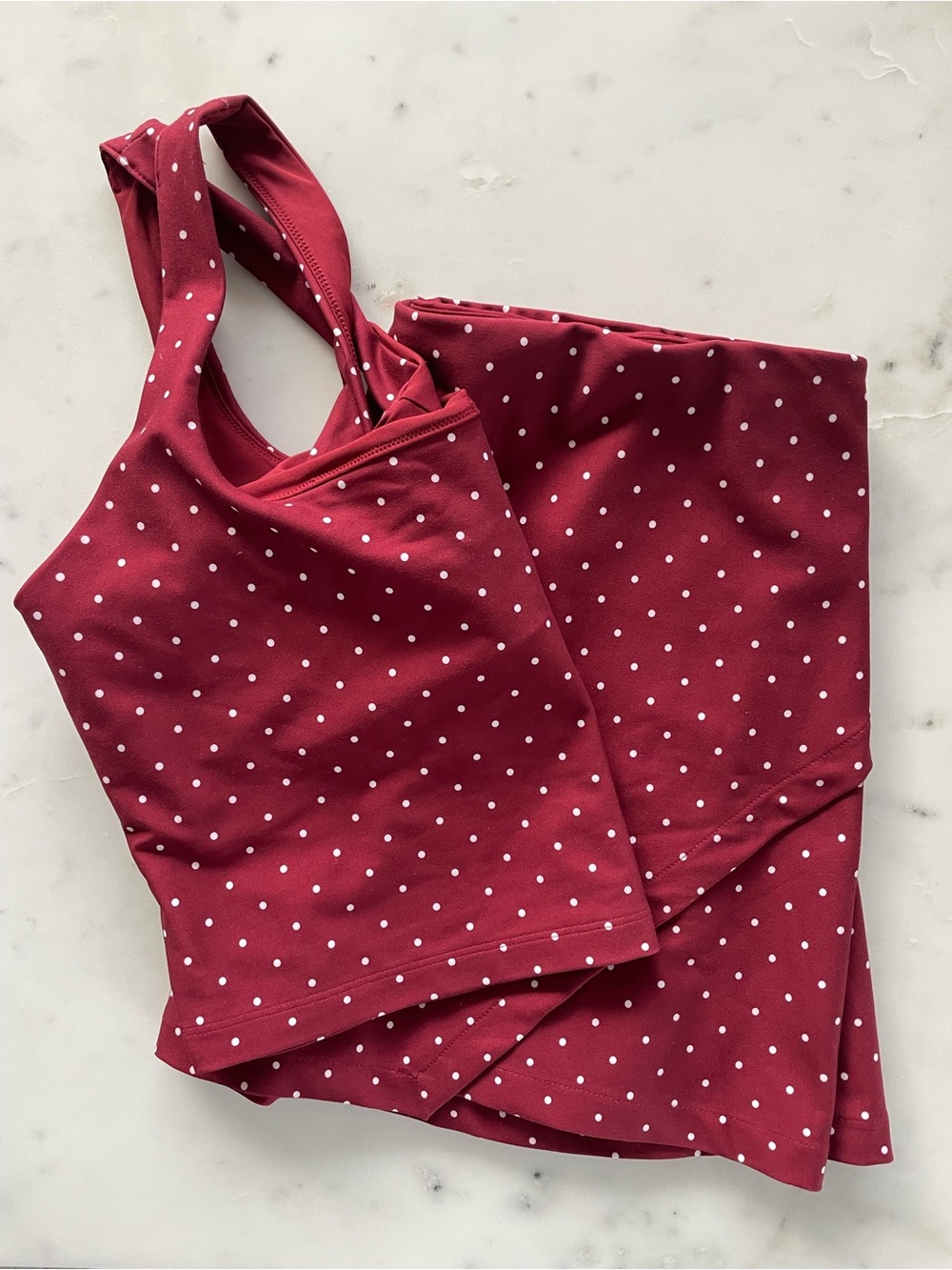 YPB (by Abercrombie & Fitch) Red and White Polka Dot Matching Activewear Set